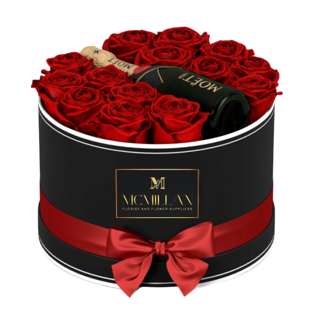 MOET IN BLOOMS SIGNATURE ROYAL RED HAT BOX
